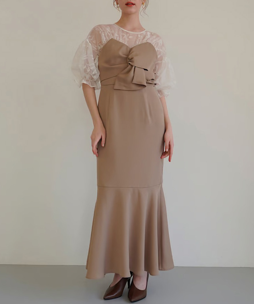 Acka. sheer puff dress beige