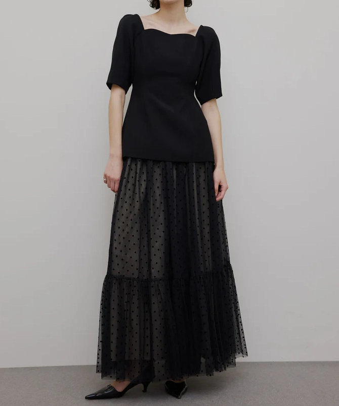 Ameri VINTAGE CONSTRICTED TOP DOT TULLE SET DRESS