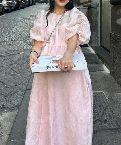 ANDRESD bubble sleeve jacquard dress