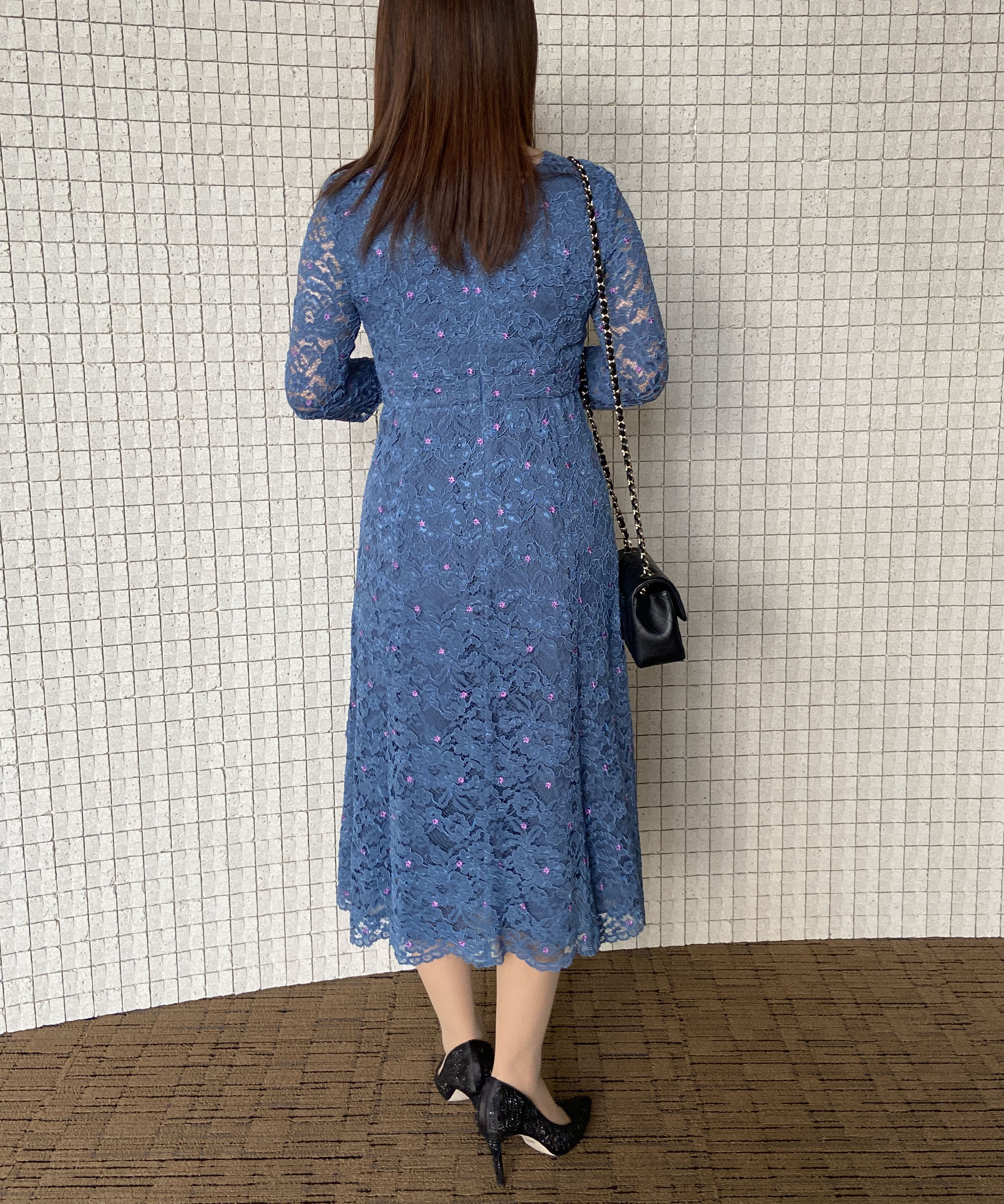 レディース素敵✨美ライン✨レース刺繍ロングワンピース 36 グレー 戸田恵梨香さん✨