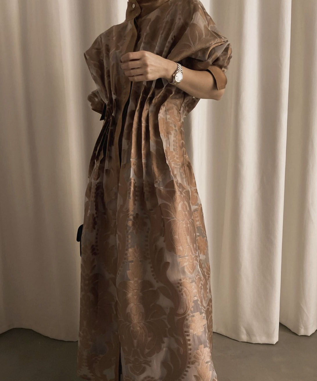 【極美品】AMERI UND SHEER JACQUARD TUCK DRESS