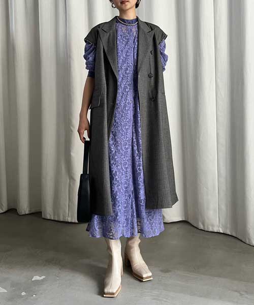 専用　2WAY DRAPE SLEEVE EMBROIDERY DRESS