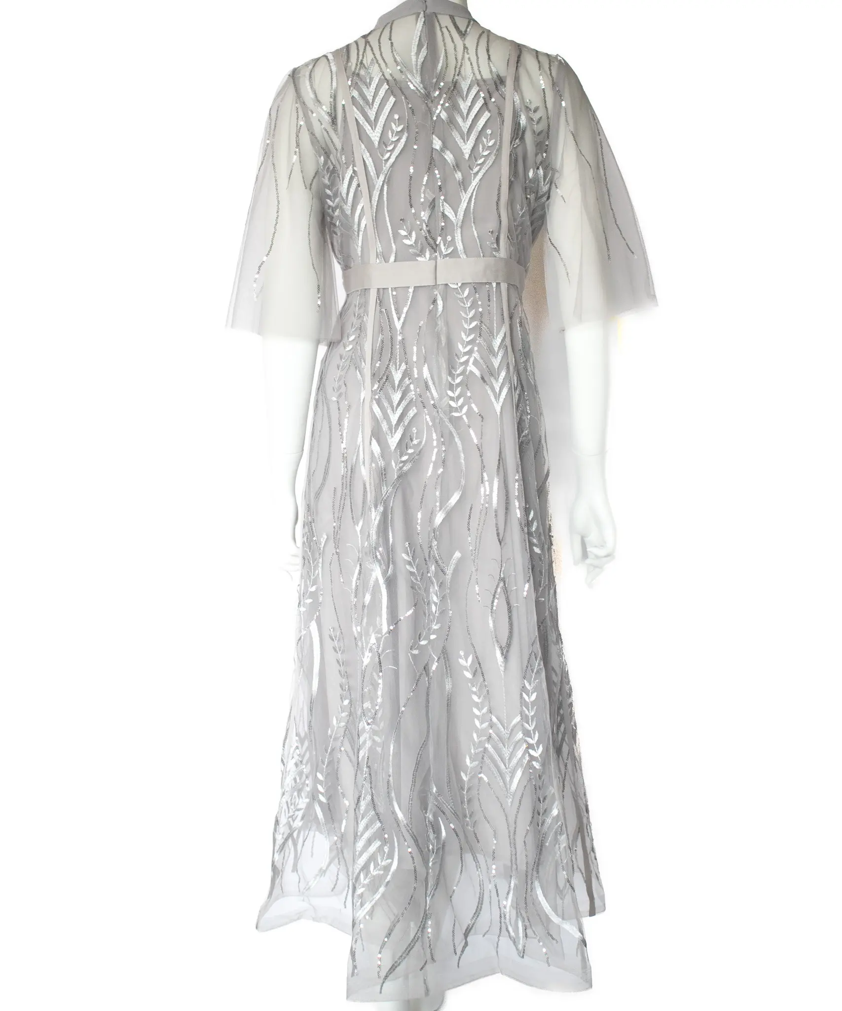 LEJA レジャスパンコール刺繍レース プチハイネックフリルロングドレス S