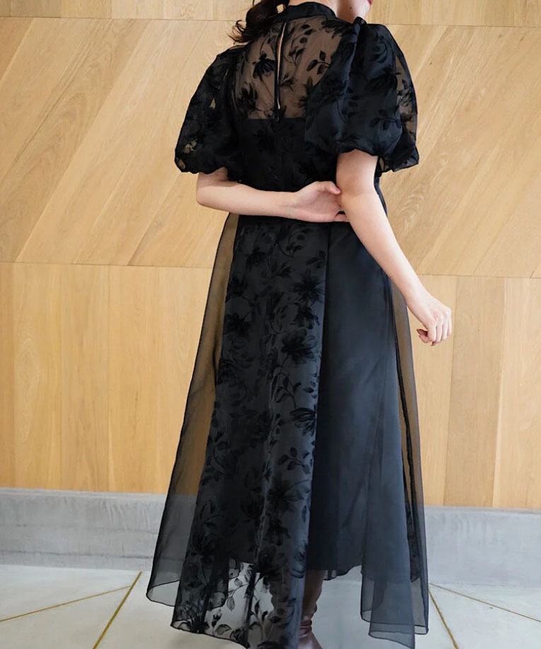 1サイズ】puffy sheer flower dress (black) Acka.（エーシー