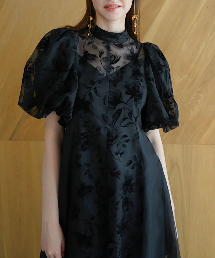 1サイズ】puffy sheer flower dress (black) Acka.（エーシー