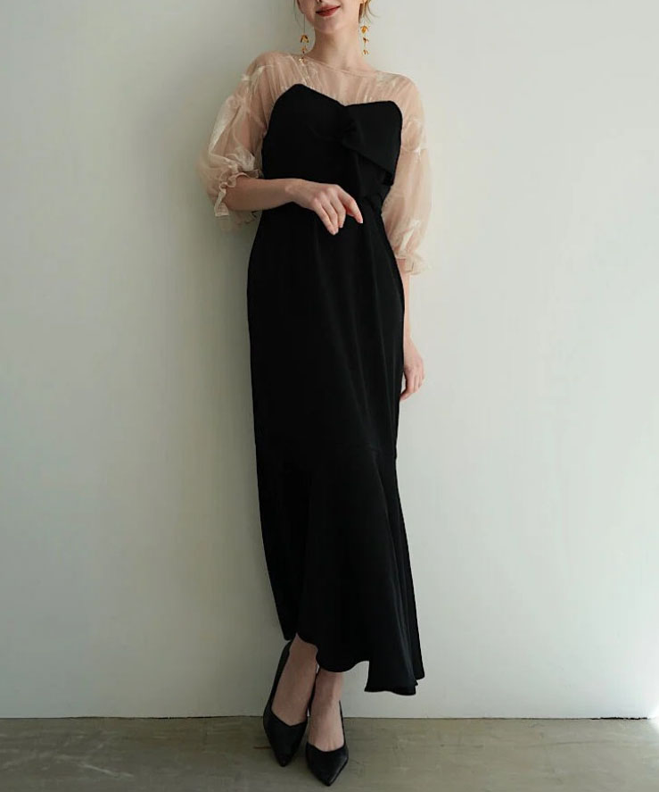 注目ブランド 1サイズ】sheer puff Acka.（エーシーケーエー dress（black） スーツ・フォーマル・ドレス