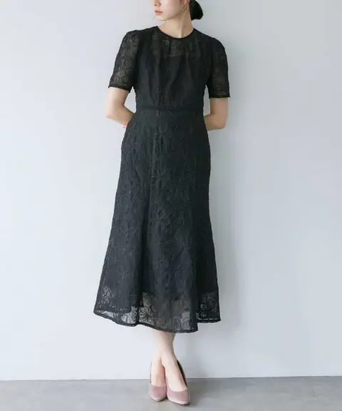 LAGUNAMOON（ラグナムーン） 【Sサイズ】LADYコード刺繍メッシュワンピース