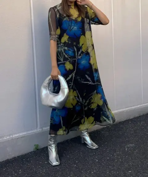 Ameri VINTAGE（アメリヴィンテージ） 【Mサイズ】SCAN FLOWER CHIFFON DRESS