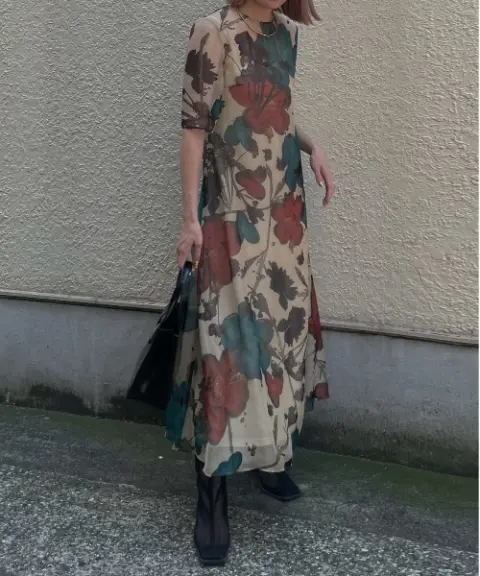 Ameri VINTAGE（アメリヴィンテージ） 【Sサイズ】SCAN FLOWER CHIFFON DRESS