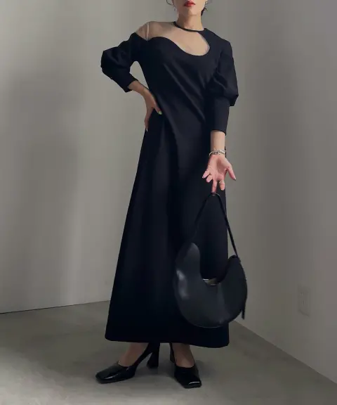 Ameri VINTAGE（アメリヴィンテージ） 【Mサイズ】LAKE CURVE TRICOT RIB DRESS