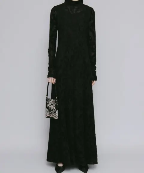 MURRAL（ミューラル） 【2サイズ】Snowflake jacquard velor dress (Black)