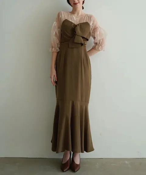 Acka.（エーシーケーエー） 【1サイズ】sheer puff dress（brown）