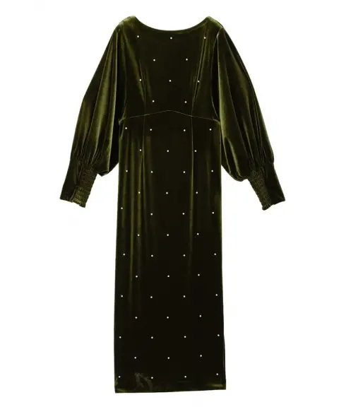 Ameri VINTAGE（アメリヴィンテージ） 【Mサイズ】BACK OPEN PEARL VELOUR DRESS