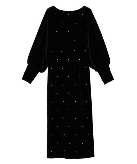 Ameri VINTAGE（アメリヴィンテージ） 【Mサイズ】BACK OPEN PEARL VELOUR DRESS