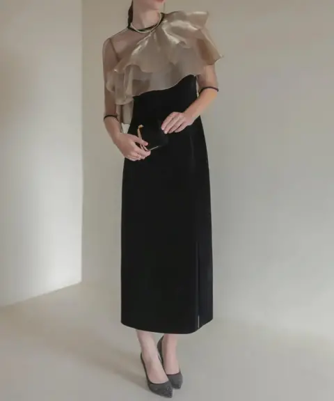 Leja（レジャ） 【注文不可】【Sサイズ】アシンメトリーティアードフリル3WAYベロアIラインドレス