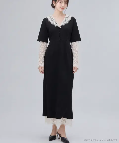Ameri VINTAGE（アメリヴィンテージ） 【Mサイズ】LACE LAYERED LIKE DRESS